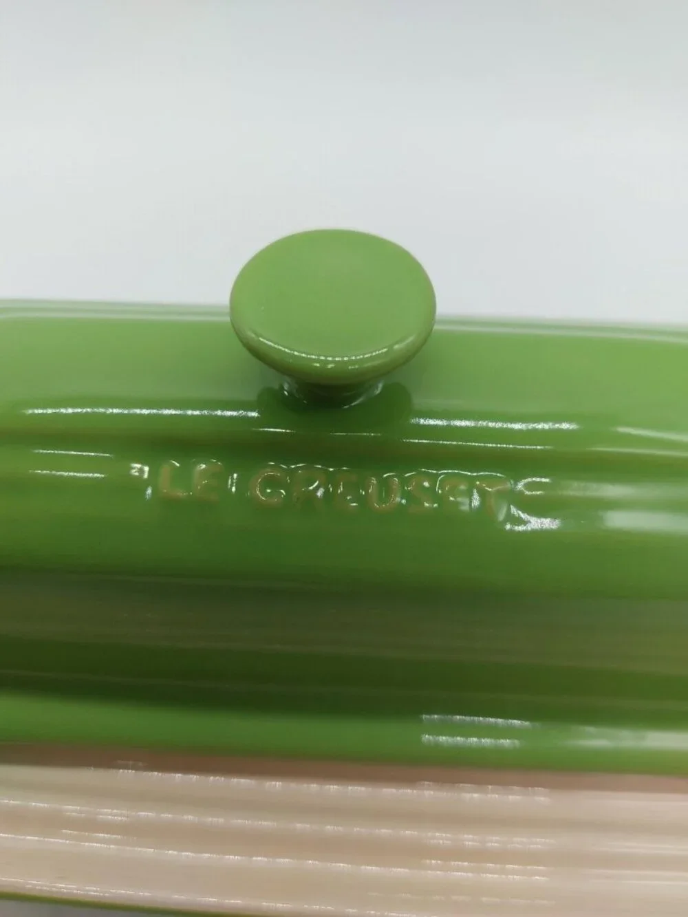 Le Creuset Butter Dish Stoneware Glazed Green Tan